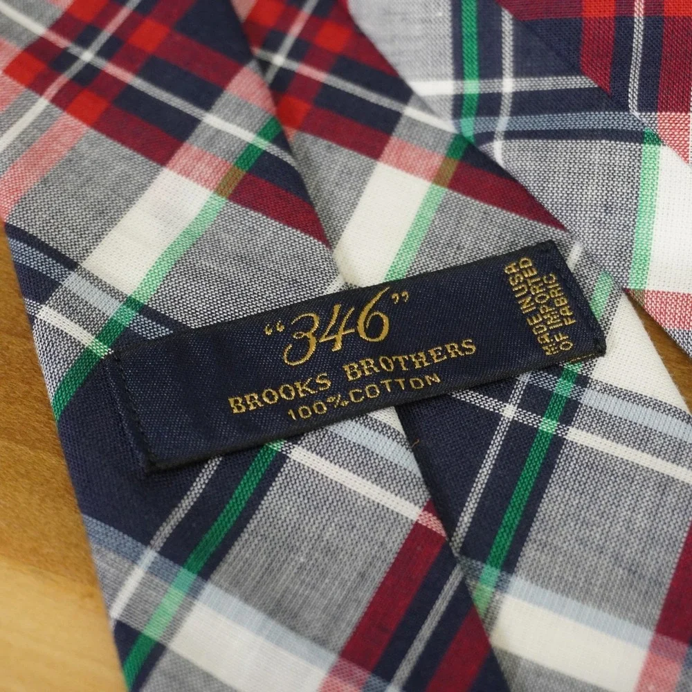 Brooks Brothers 346 Preppy Plaid Red‎ White & Blue Cotton Tie Mens Necktie NWT